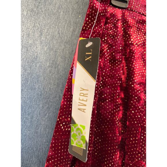 Lularoe Elegant Womens Red/Maroon Velvet Gold Glitter Comfortable Pocket Maxi - Picture 6 of 8